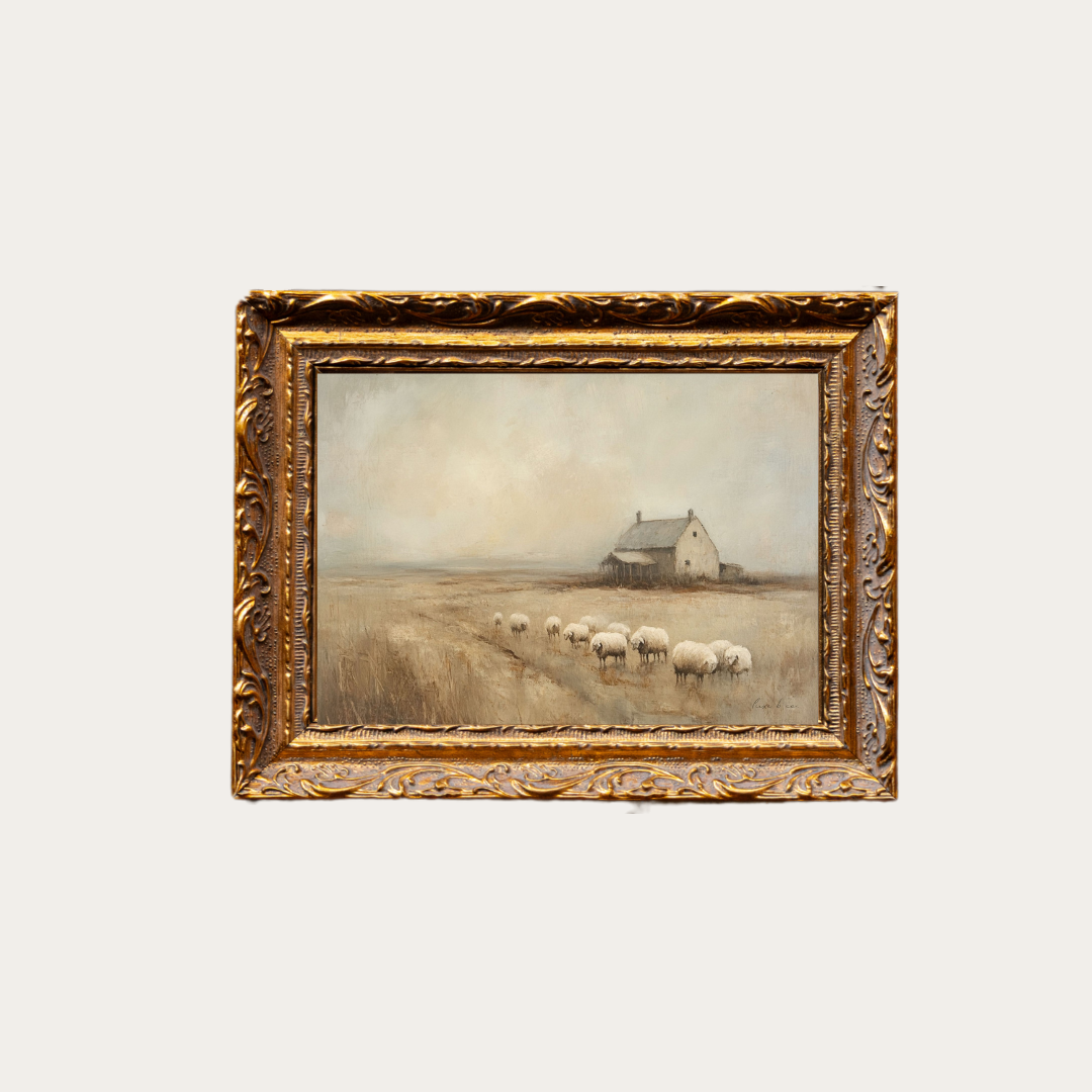 Vintage Farmland | French Brass Inspired Gold Mould Framed Art: 5 x 7