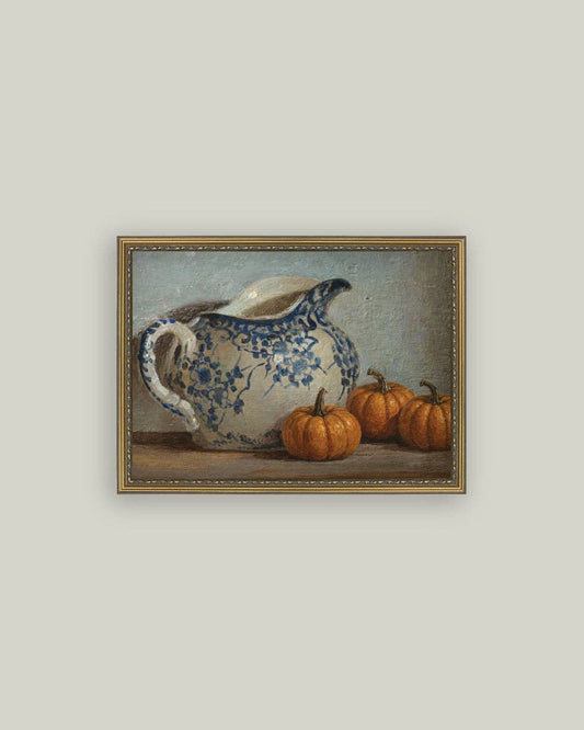 Still Life Pumpkins and Pitcher: 16X12