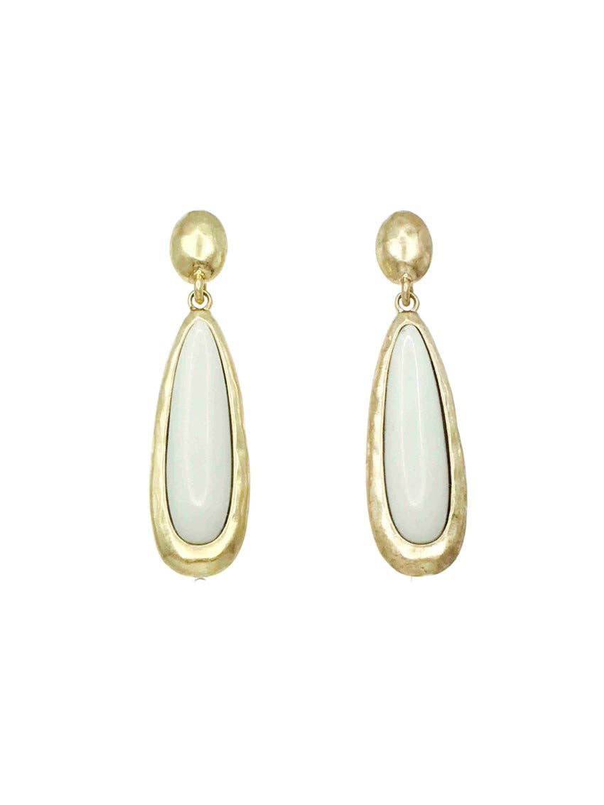 Gold Hammered and White Acrylic Oval Drop 2"