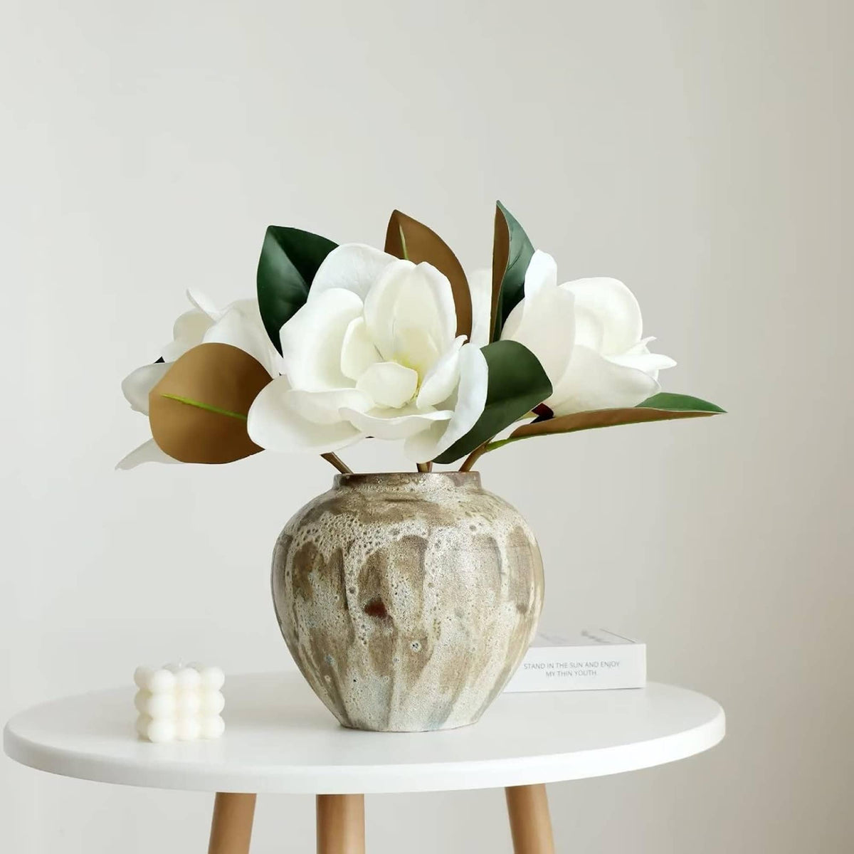 Realistic Large bloom Magnolia Flower with Leaves