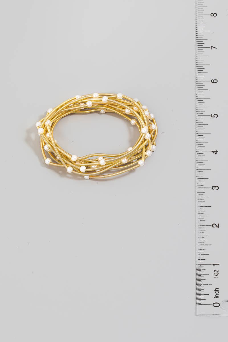 Metallic Coils And Pearl Beaded Bracelet Set: GDCRM