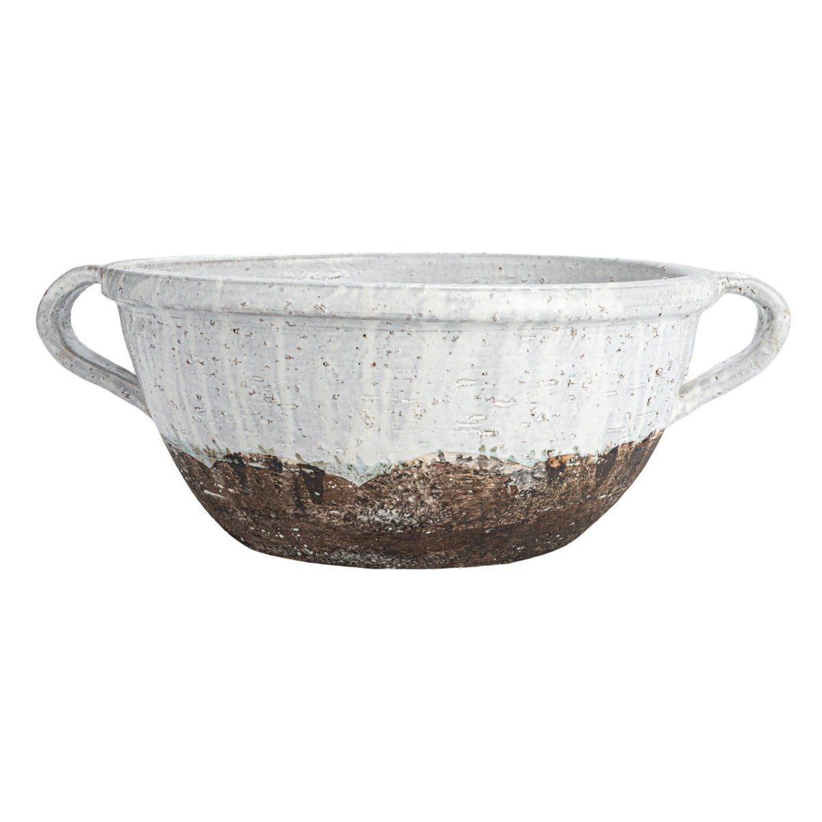 Terra-cotta Bowl w/ Handles, Distressed White