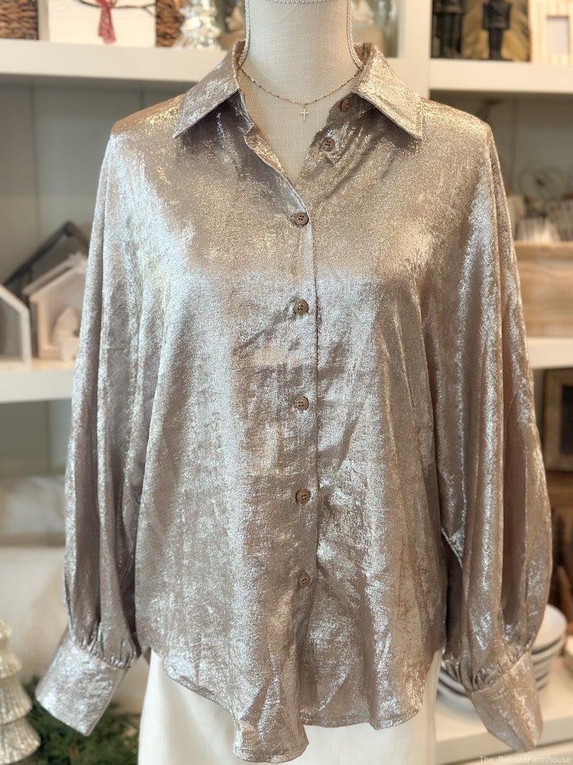 Voluminous Metallic Sleeve Blouse