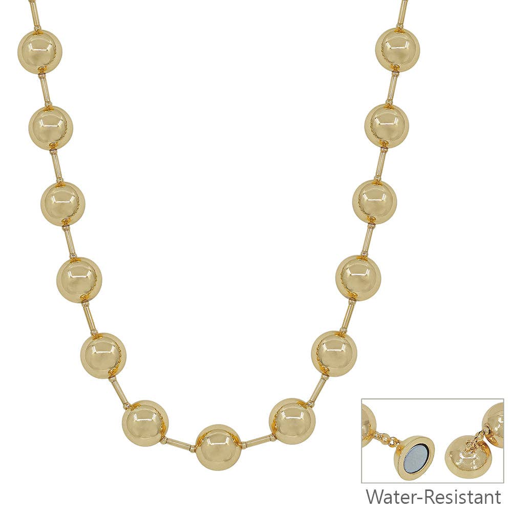 Water Resistant 14MM Gold Beaded with Gold Chain 18" Necklace