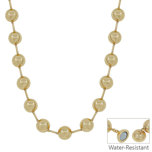 Water Resistant 14MM Gold Beaded with Gold Chain 18" Necklace