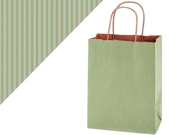 Recycled Shadow Stripe Kraft Paper Retail Shopping Bags: French Blue, 25 Pack, Cub 8x4.75x10.5"
