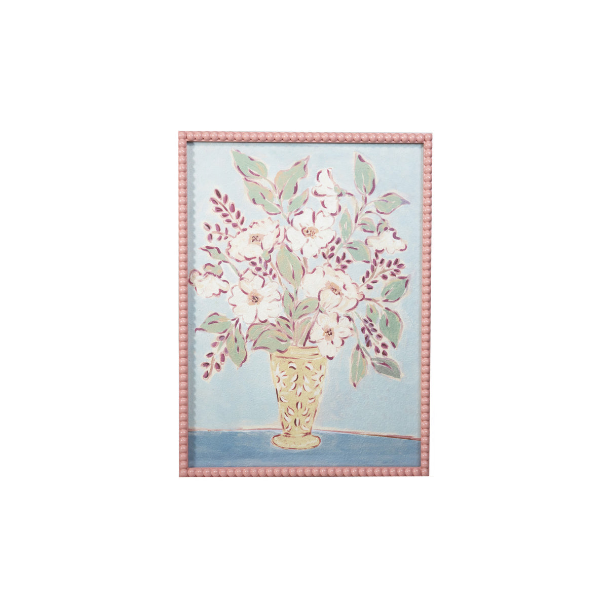 Wood Framed Glass Wall Décor w/ Flowers in Vase & Bobbin Frame