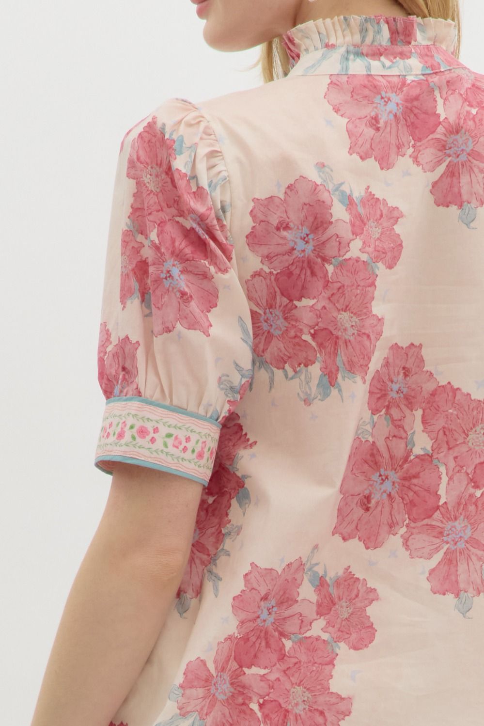 Chic Pink Floral Puff Sleeve Top