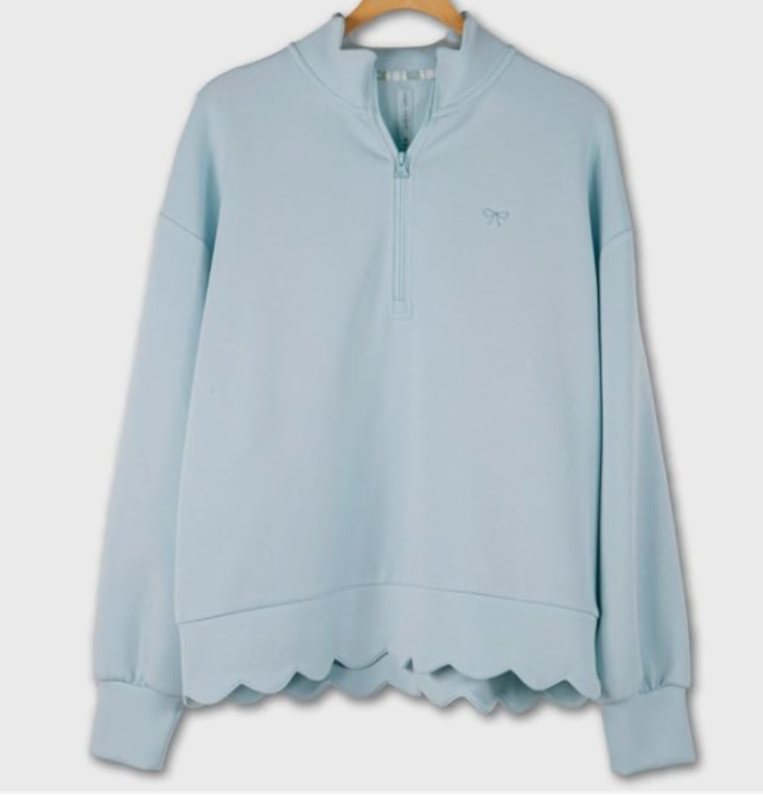 The Waverly Scallop Pullover-Blue