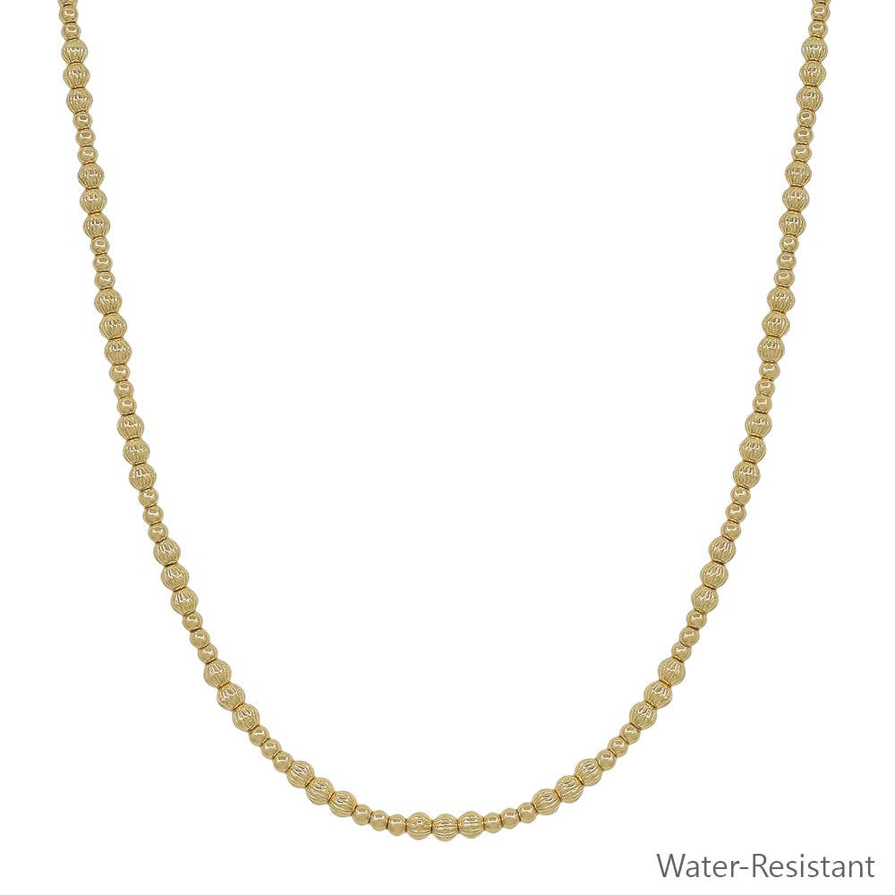 Water Resistant Gold 3mm and 4mm Beaded 16"-18" Necklace