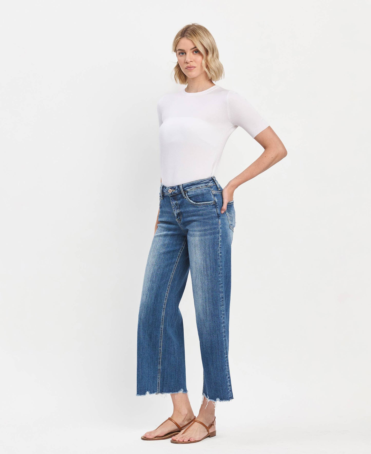 MID RISE RAW HEM WIDE JEANS-LOVERVET