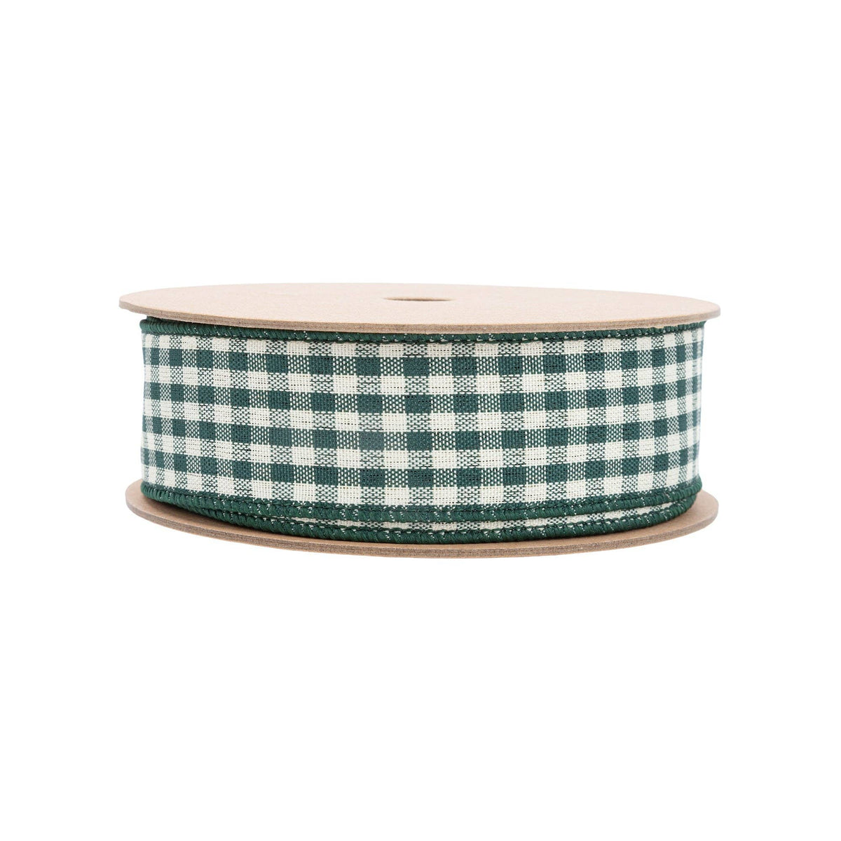 1 1/2" Wired Ribbon | Green/White Gingham | 10 Yard Roll