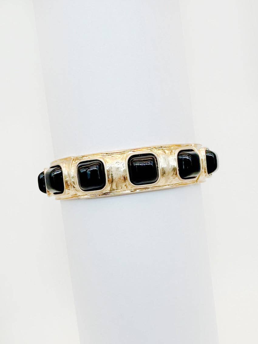 Hammered Gold Stretch Bracelet with Pearl Squares