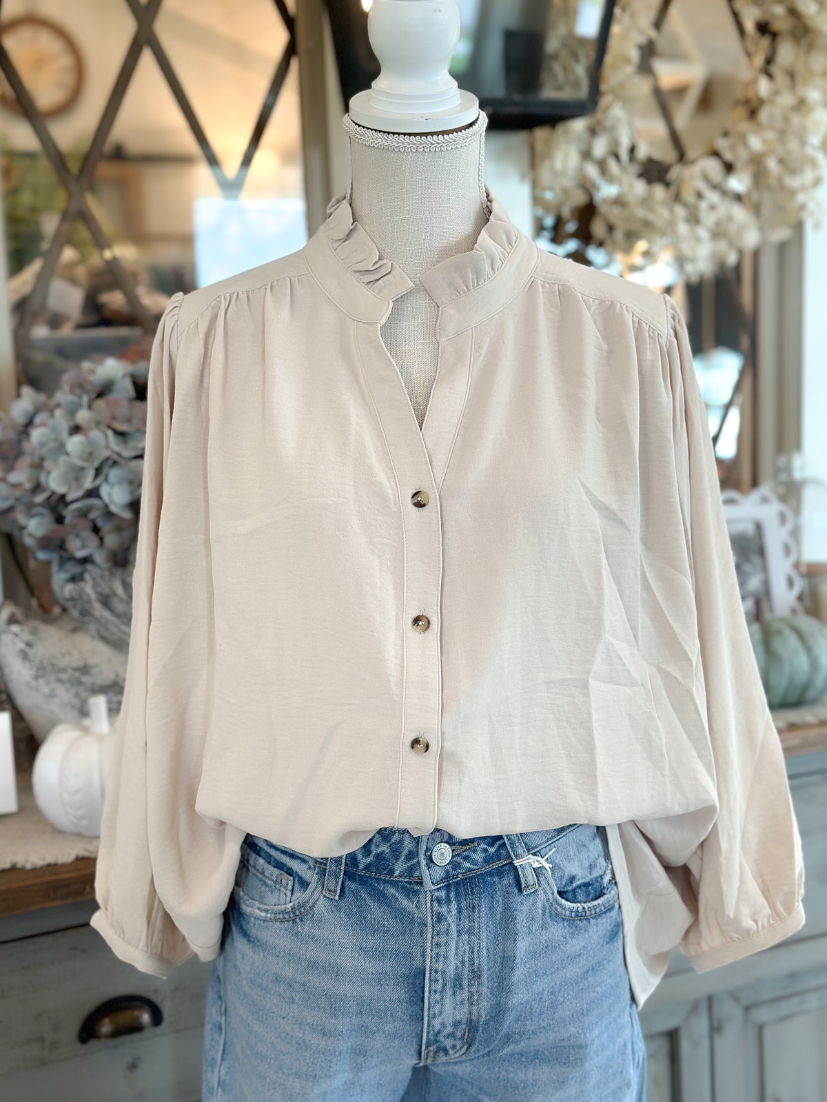 Solid 3/4 Dolman Sleeves Top - Oatmeal