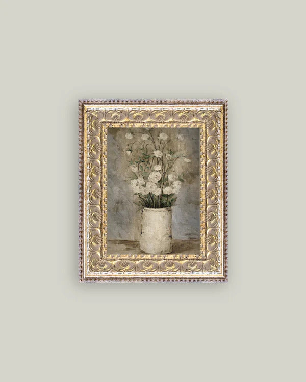 Long Stem White Roses Canvas/Frame 5x7
