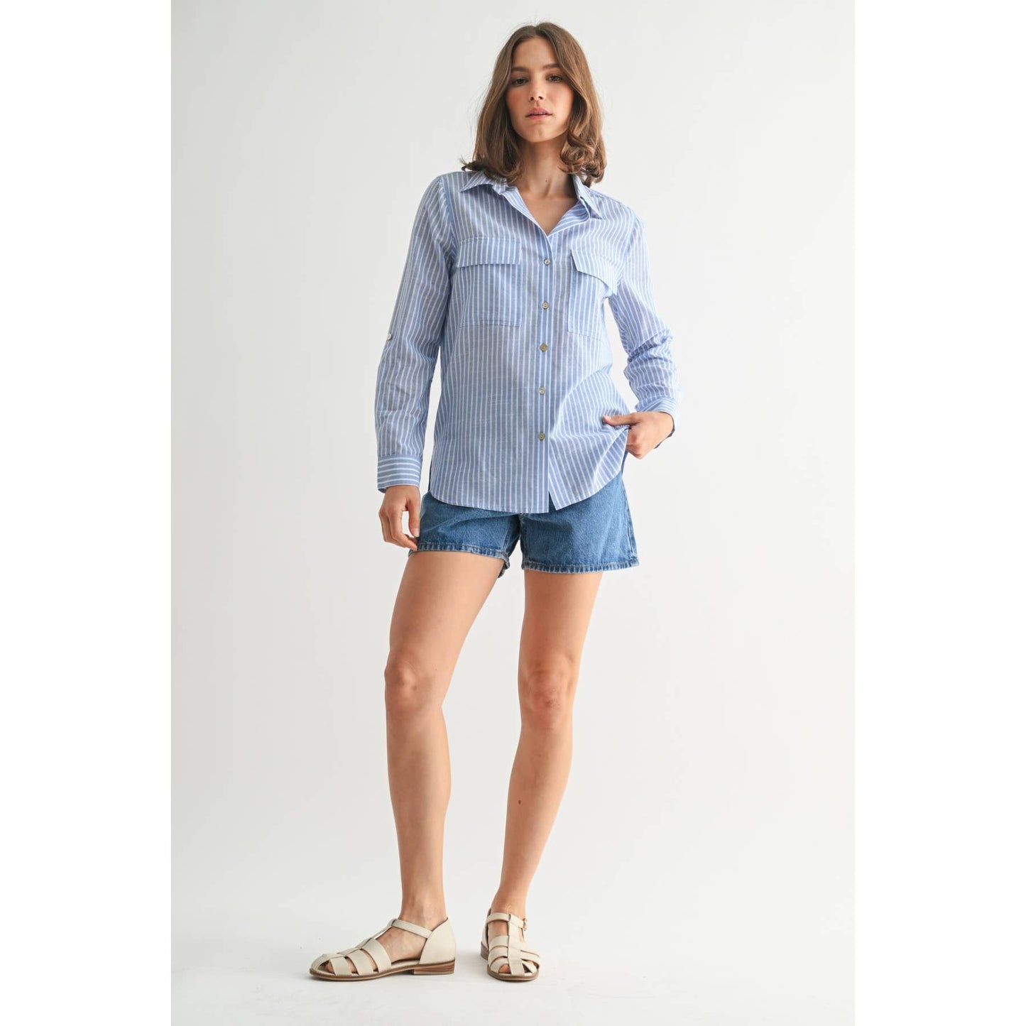 STRIPE 2POCKET SHIRTS: Navy, S-M-L(2-2-2)
