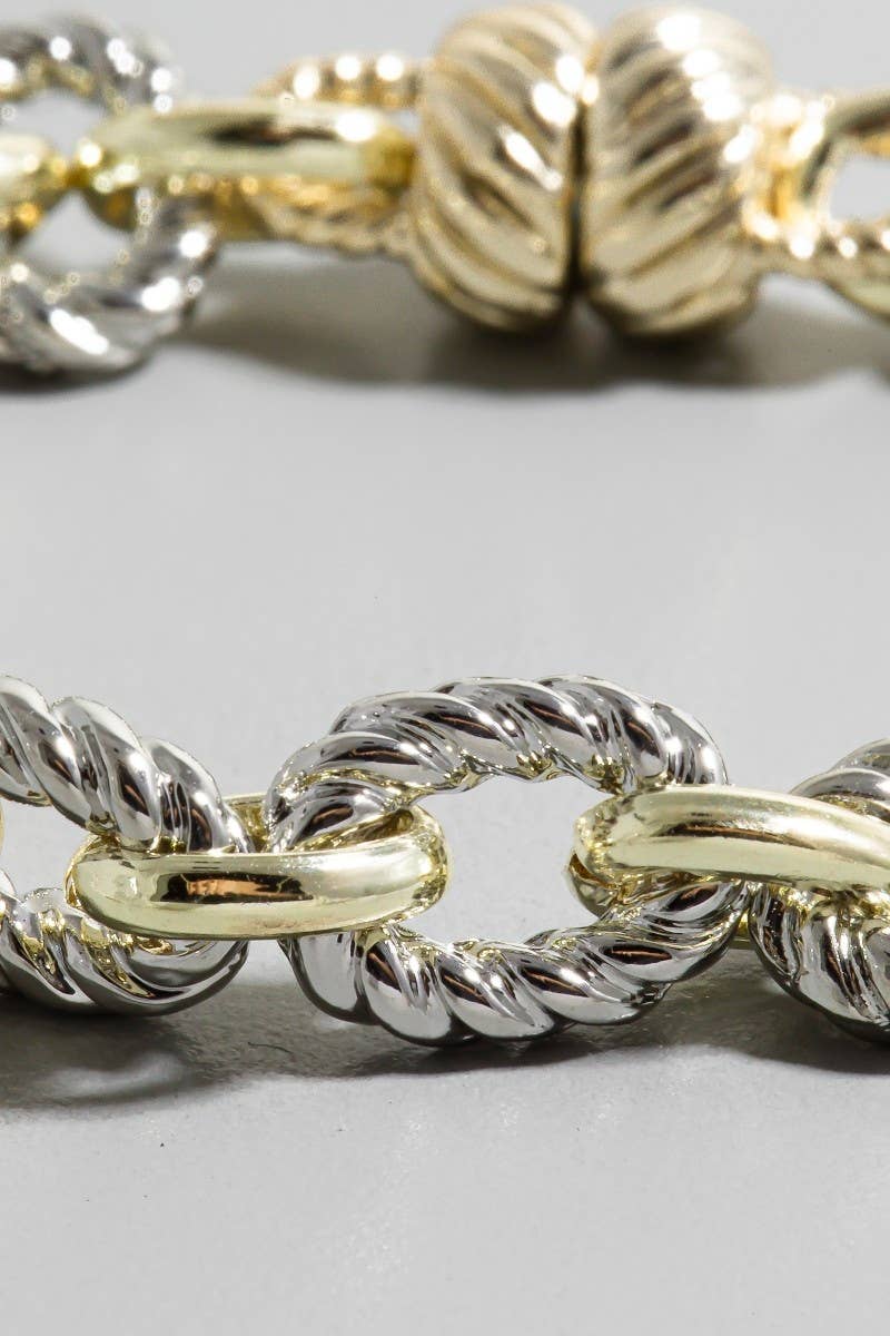 Gold Dipped Two Tone Twist Oval Chain Bracelet: GOLD