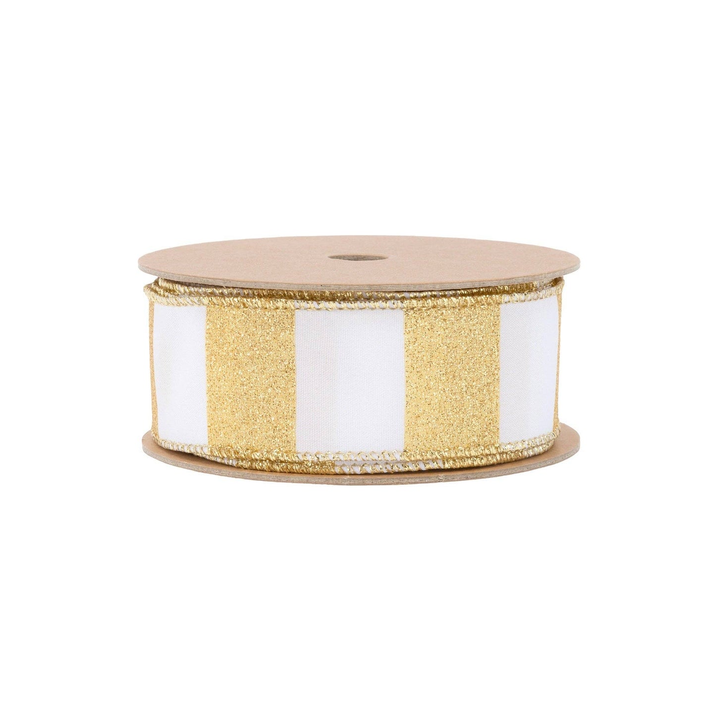 1 1/2" Wired Ribbon with Gold Glittered Stripes | 10 Yard Roll