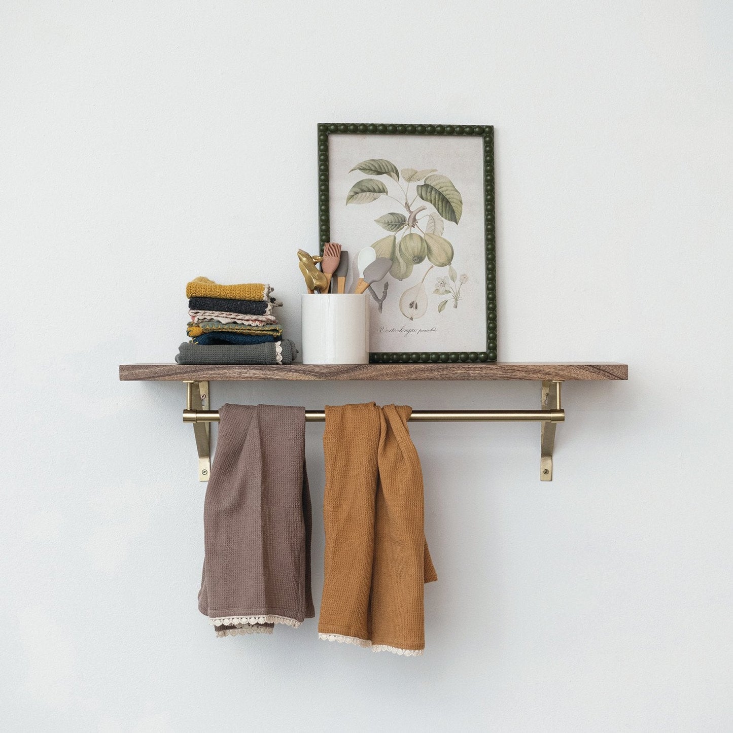 Mango Wood & Metal Wall Shelf w/ Rod