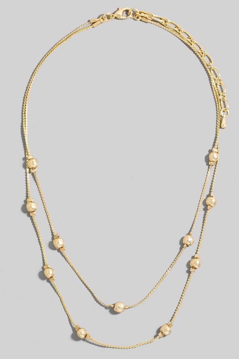 Station Beads Layered Chain Necklace: GD