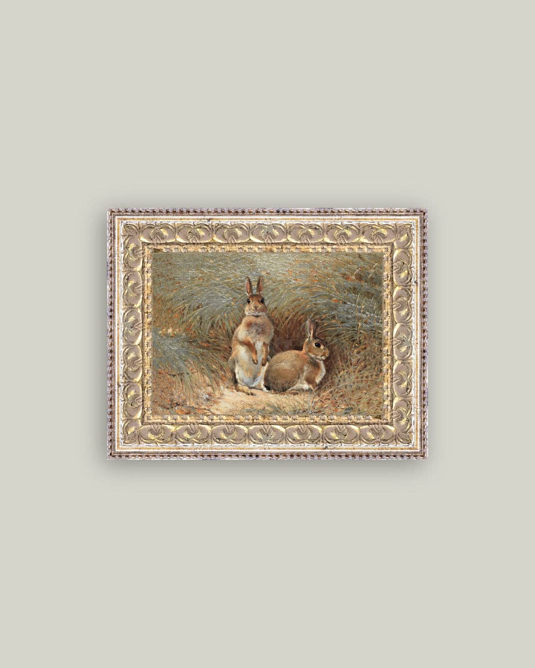 Bunnies Framed Antique Art: 7x5
