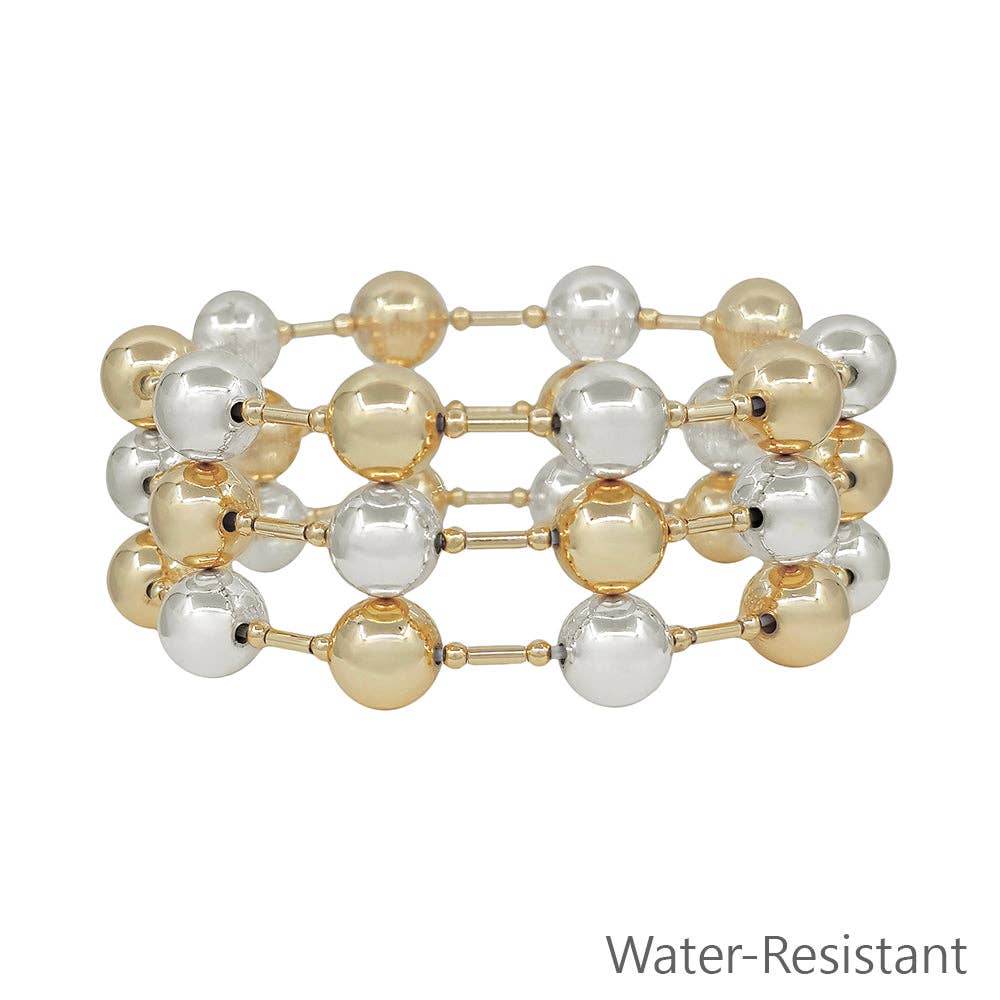 Set of 3 10MM Beaded Gold and Silver Ball with Stretch Bracelets