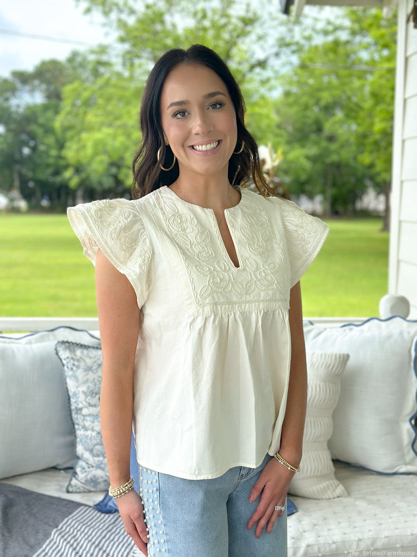 Ecru Embroidery Sleeve Top