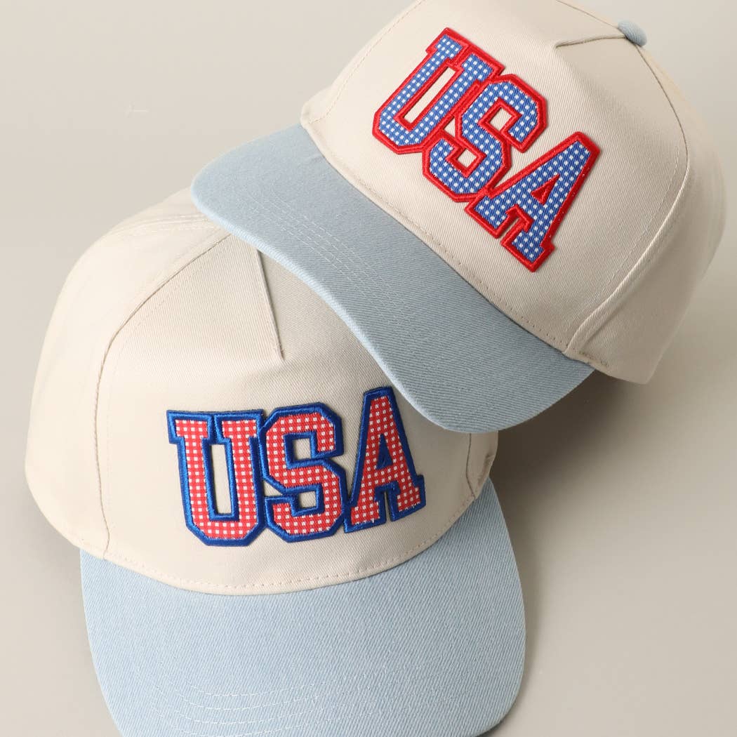 USA Flag Patch Denim Two-Tone Baseball Cap: RED