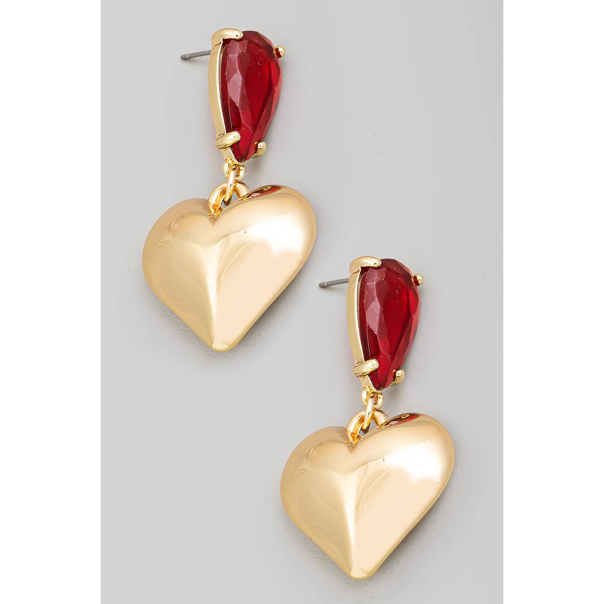 Large Metallic Heart And Rhinestone Dangle Earrings: CL