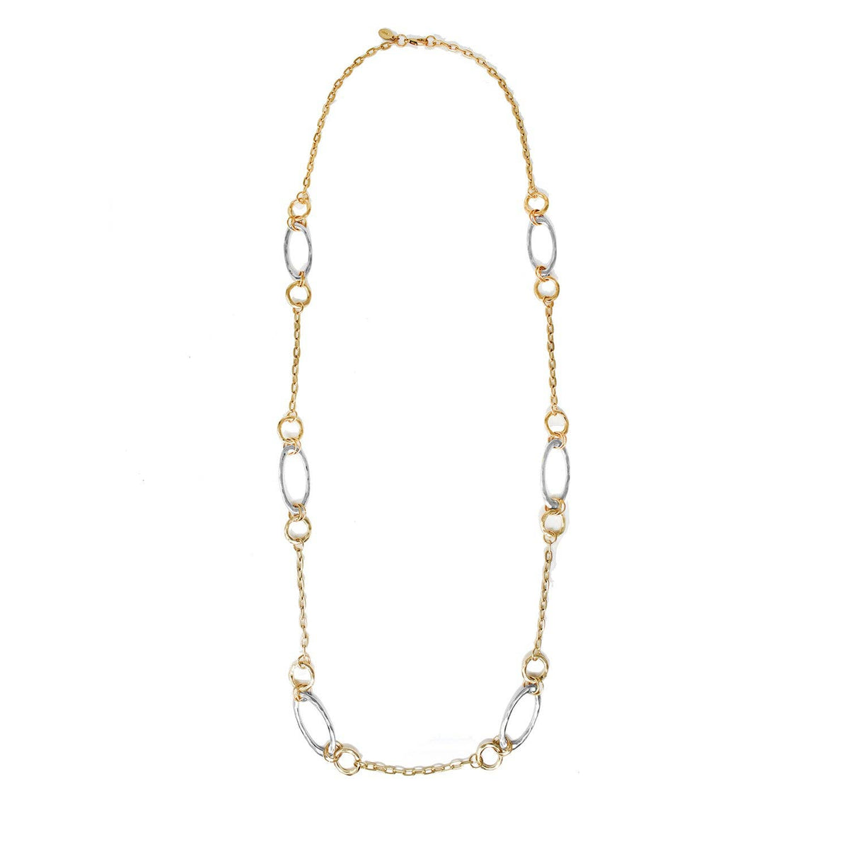Gold Chain with Silver Open Circle 32" Chain Necklace