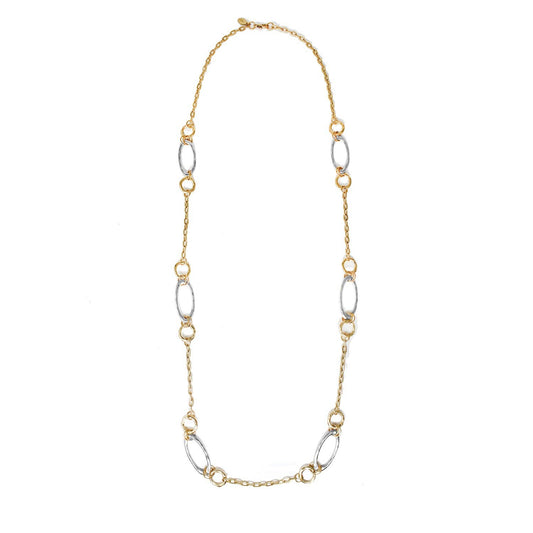Gold Chain with Silver Open Circle 32" Chain Necklace