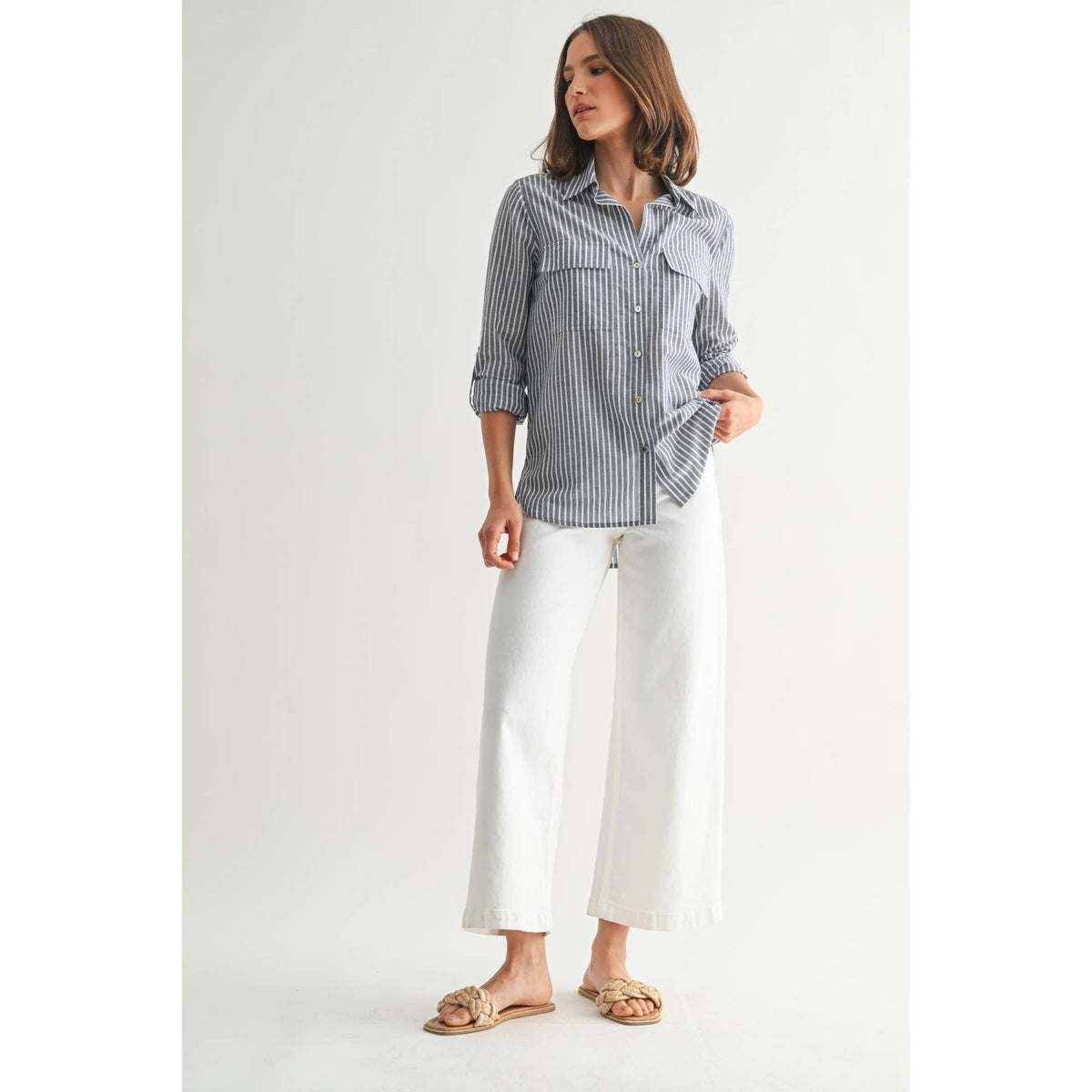 STRIPE 2POCKET SHIRTS: Navy, S-M-L(2-2-2)