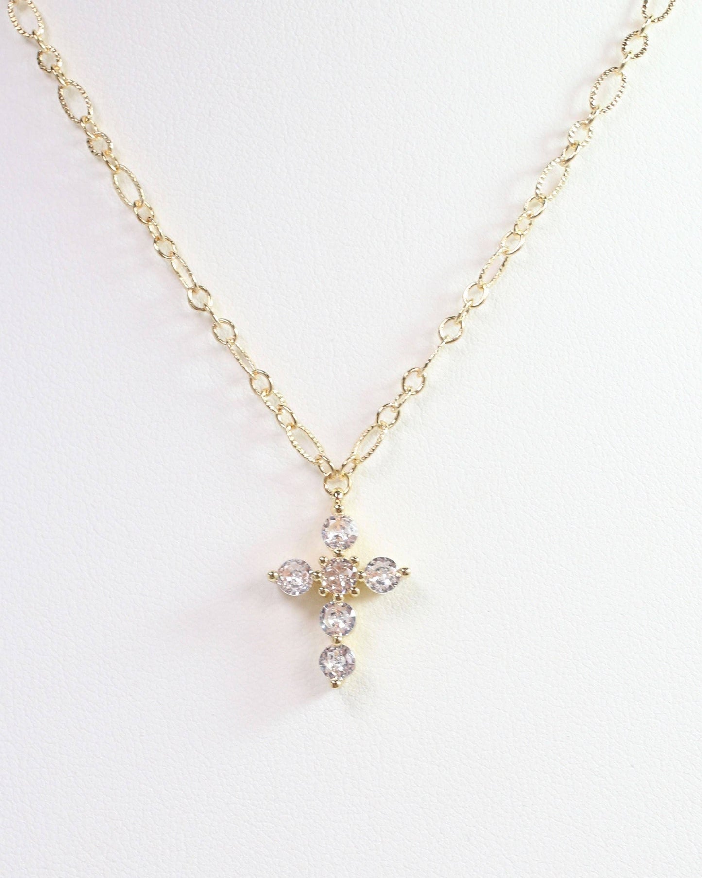 Metin Crystal Cross Necklace Gold