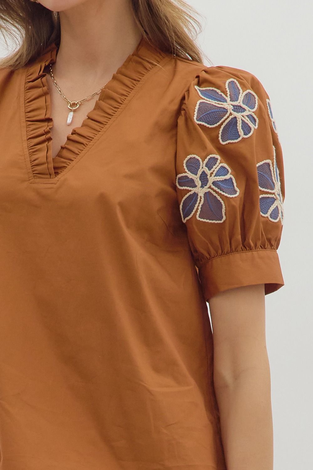 Autumn Petal Embroidered Top