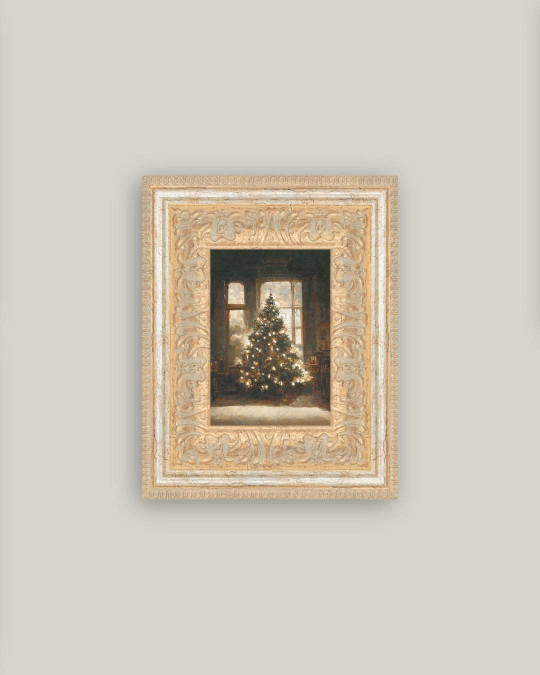 Glowing Christmas Tree Framed Antique Art | 7x9