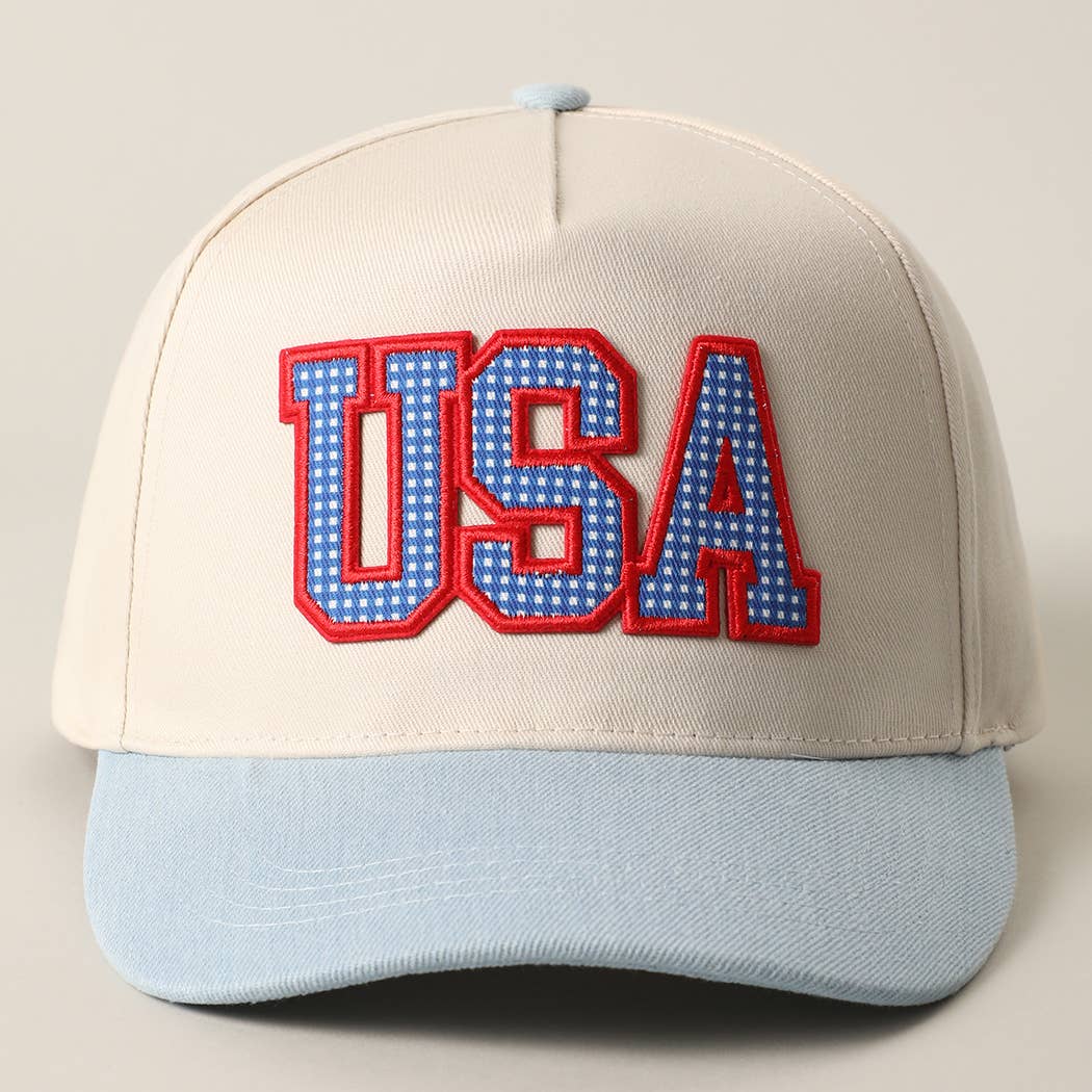 USA Flag Patch Denim Two-Tone Baseball Cap: RED
