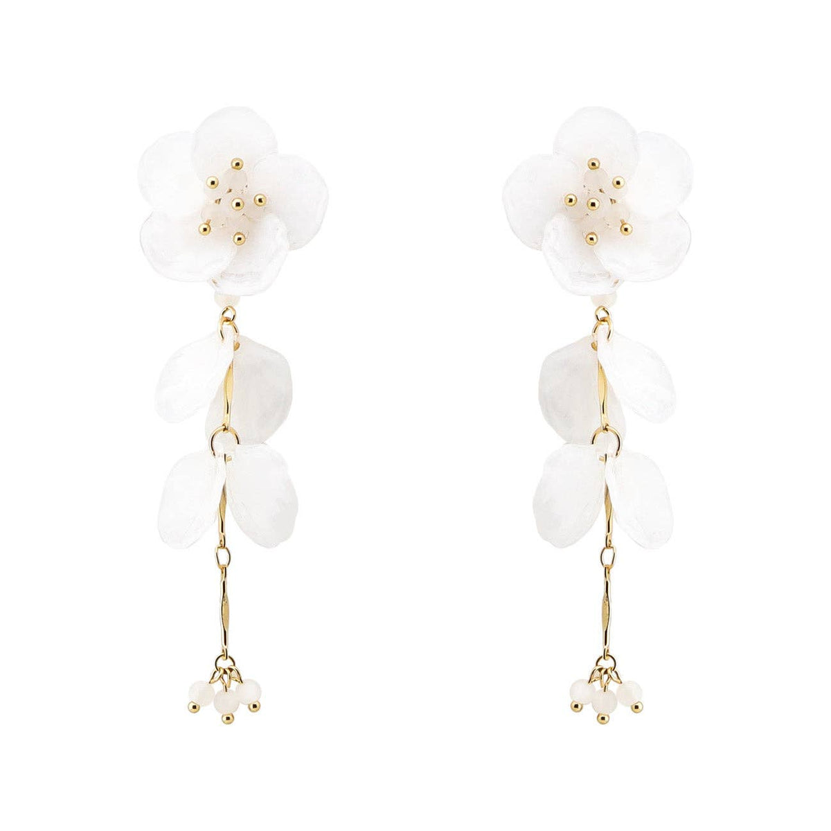 White Acrylic Flower with Drop 3" Earring