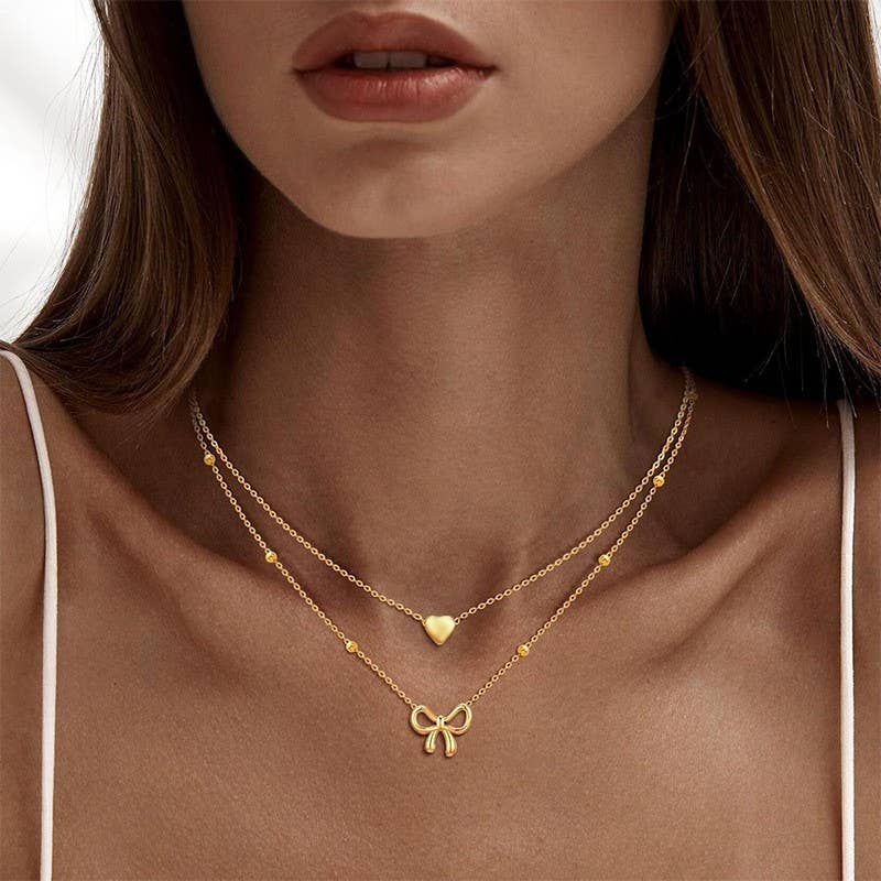 18k Gold Stainless Steele Tarnish Free Bow Necklace
