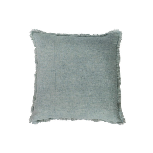 20" Square Stonewashed Linen Pillow w/ Fringe-Mint Green