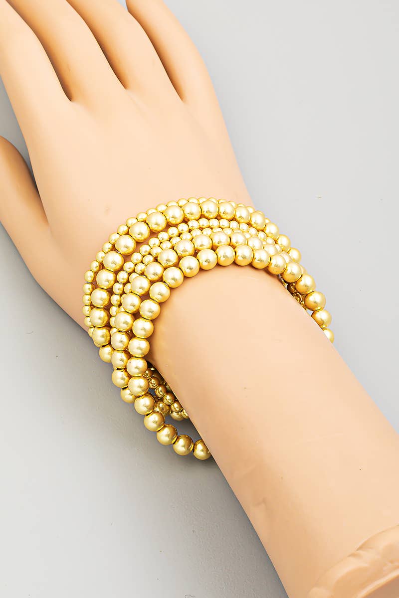 Vintage Gold Ball Beaded Stackable Bracelet Set: G