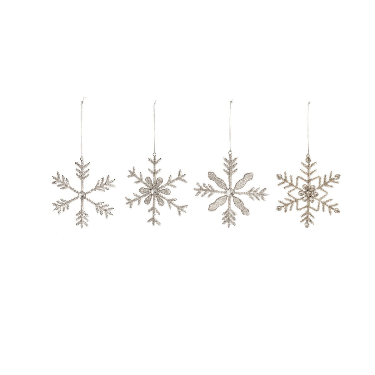 Metal & Glass Bead Snowflake Ornament |Silver Finish