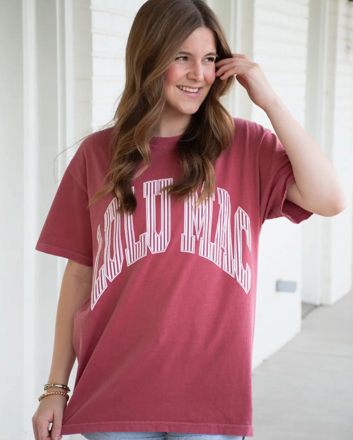 LULU MAC Stripe Adult Crimson Tee
