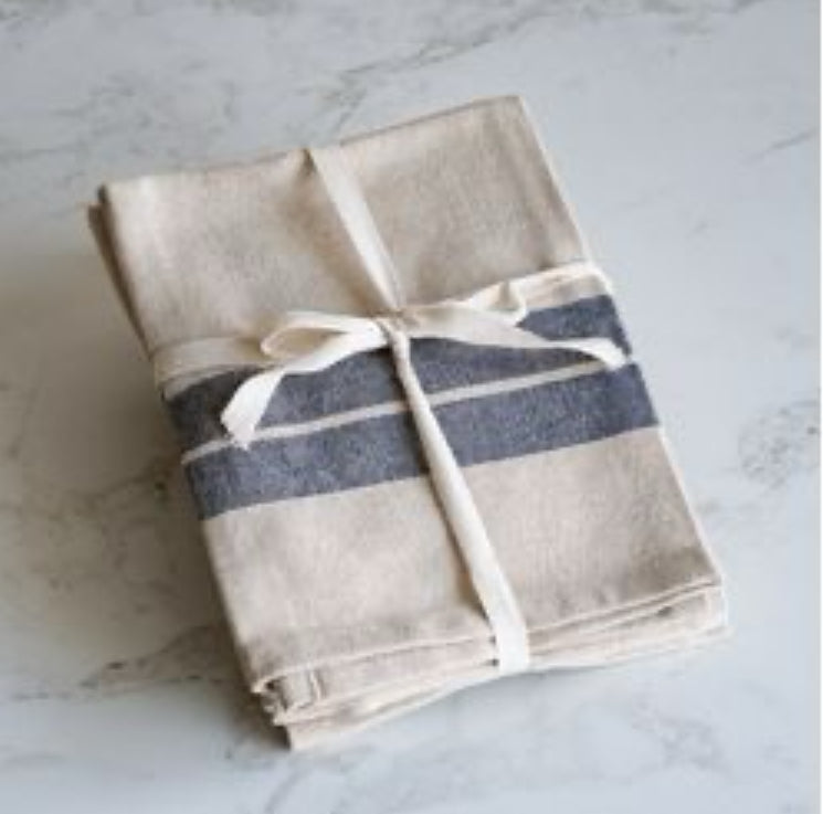Cotton Beige/Blue Stripe Towel