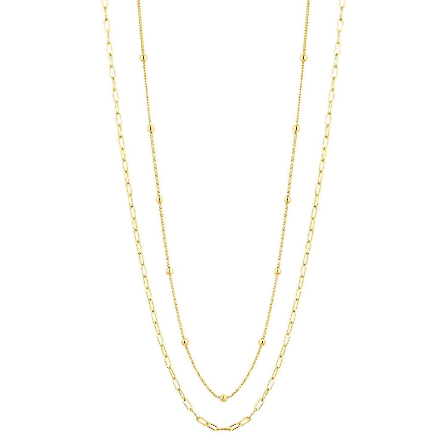 14K Gold Plated Simple Layered Chain 16"-18" Necklace