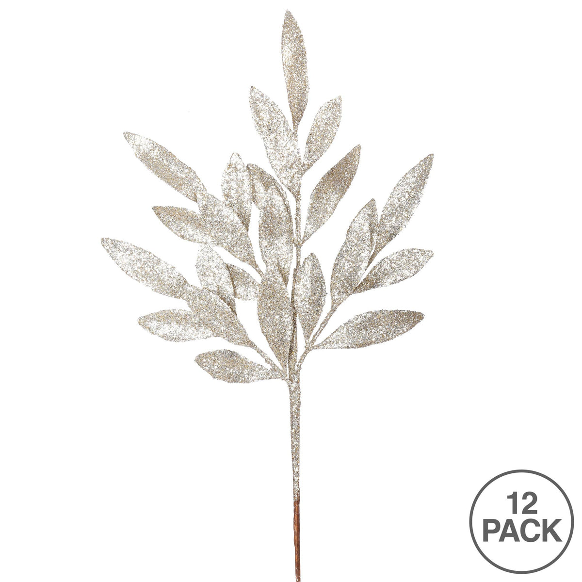 Vickerman 22" Champagne Glit BayLeaf Spray 12/Bg: Champagne, Plastic, 22"