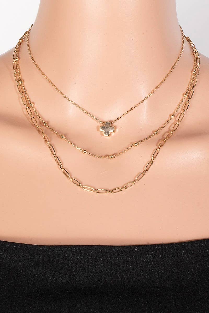 Cross Pendant Layered Chains Necklace Set: GD