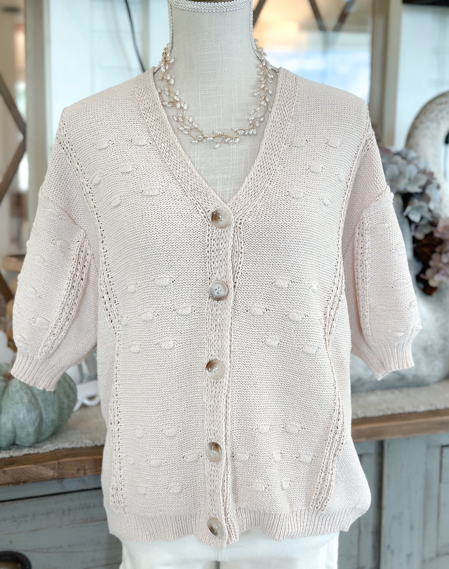 Oatmeal Textured Buttoned Cardigan