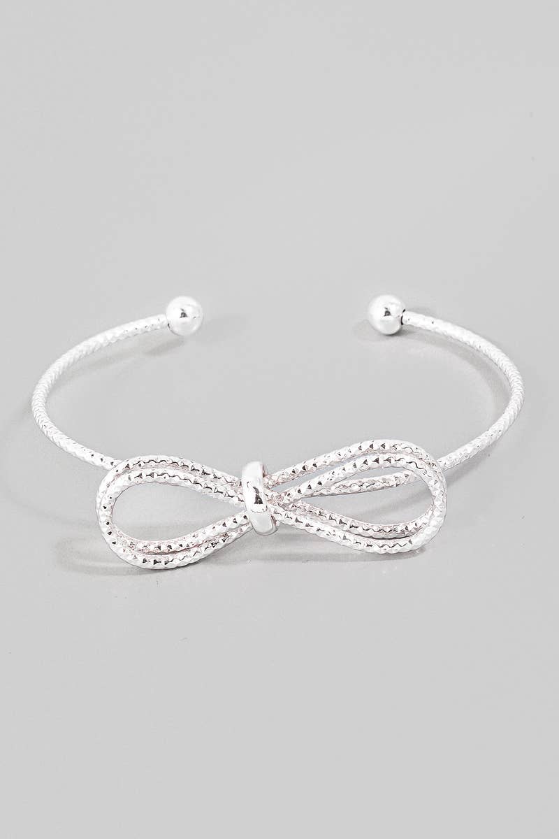 Textured Metallic Knot Cuff Bracelet: Silver