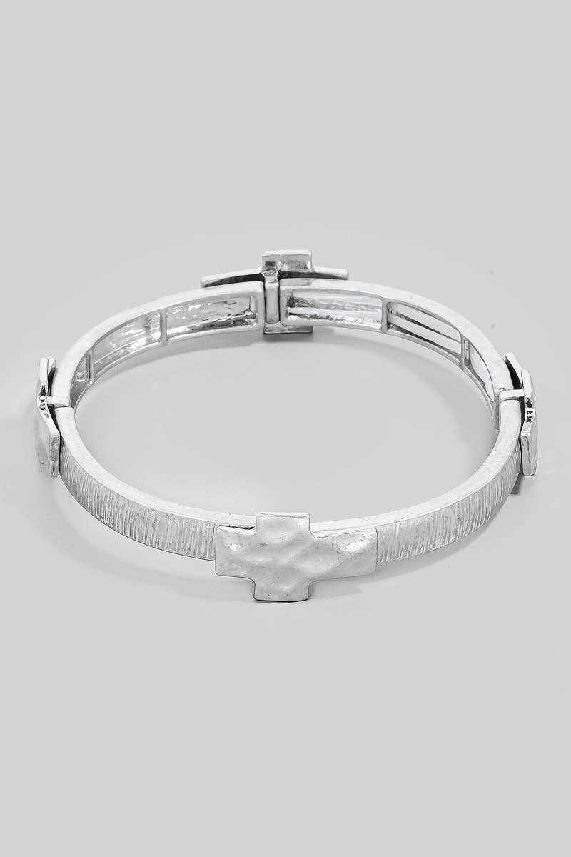 Textured Metallic Cross Charms Elastic Bracelet: WG