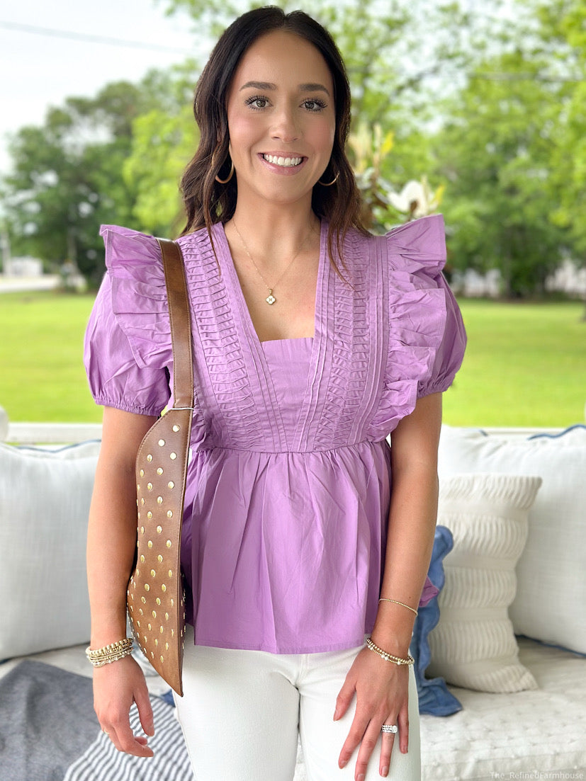 Violet Pintuck Short Sleeve Top